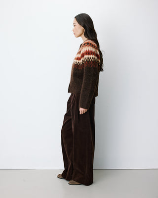 Cardigan en maille jacquard boutonné chocolat Alekio