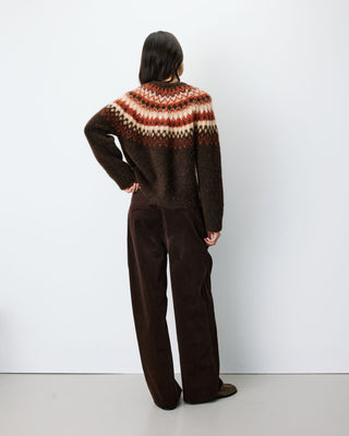 Cardigan en maille jacquard boutonné chocolat Alekio