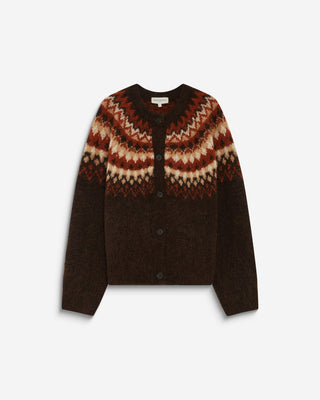 Cardigan en maille jacquard boutonné chocolat Alekio