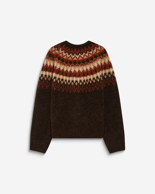 Cardigan en maille jacquard boutonné chocolat Alekio