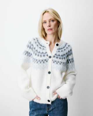 Cardigan en maille jacquard boutonné ivoire Alekio