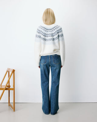 Cardigan en maille jacquard boutonné ivoire Alekio