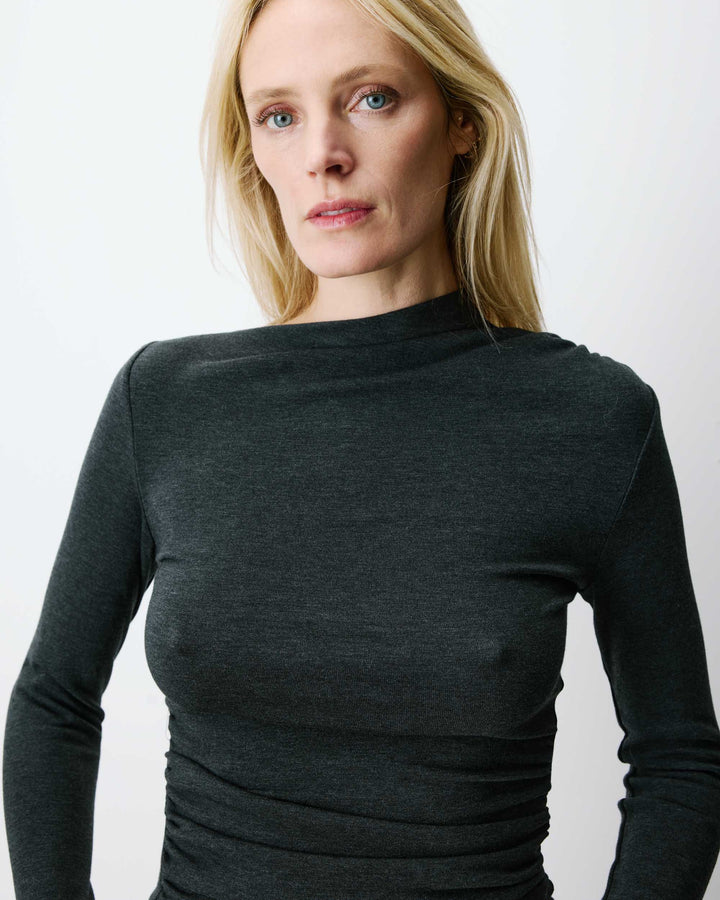 Top drapé asymétrique manches longues anthracite Aurygny