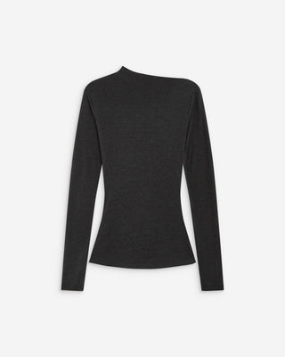 Top drapé asymétrique manches longues anthracite Aurygny