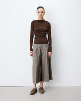 Top drapé asymétrique manches longues chocolat Aurygny