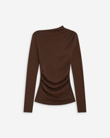 Top drapé asymétrique manches longues chocolat Aurygny