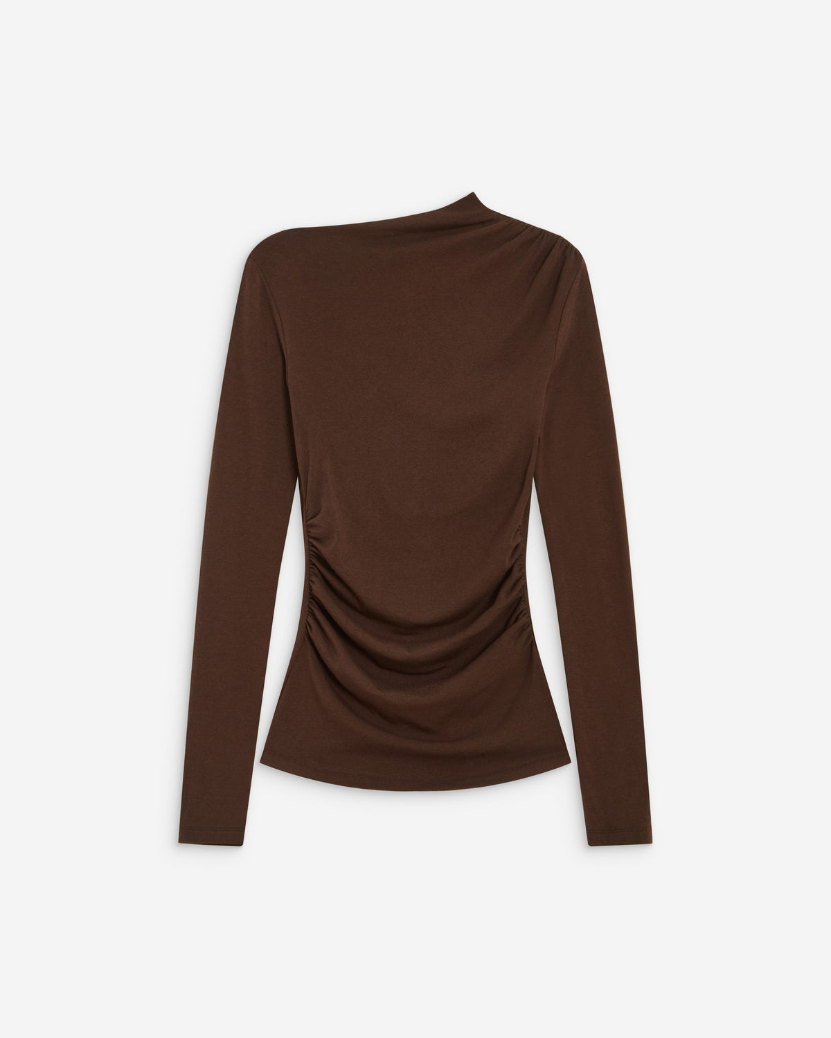 Top drapé asymétrique manches longues chocolat Aurygny