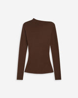 Top drapé asymétrique manches longues chocolat Aurygny