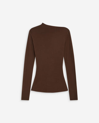 Top drapé asymétrique manches longues chocolat Aurygny