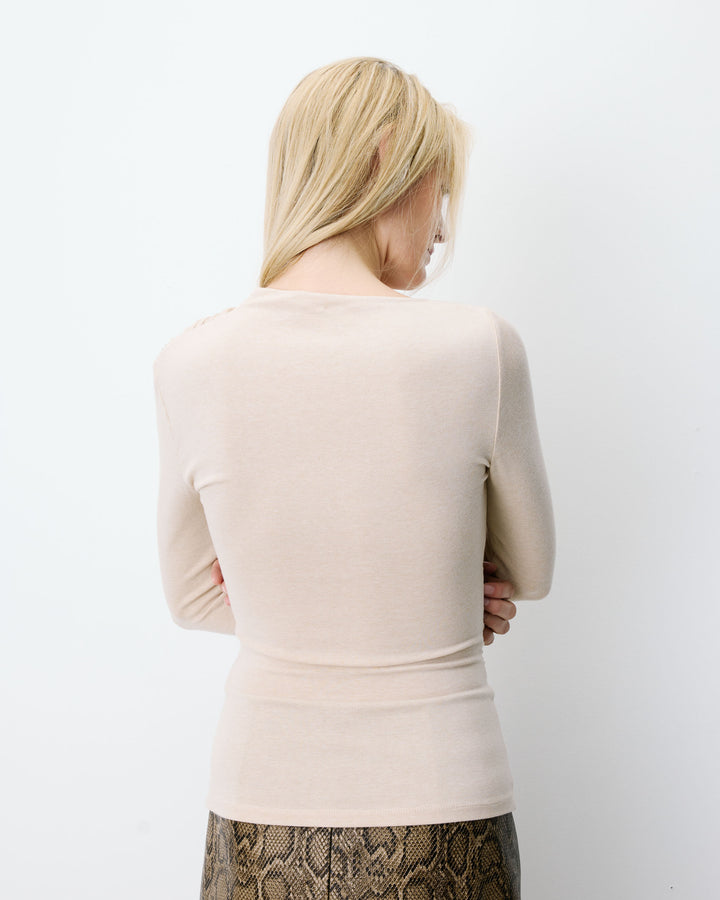 Long-sleeve asymmetric draped top sable Aurygny