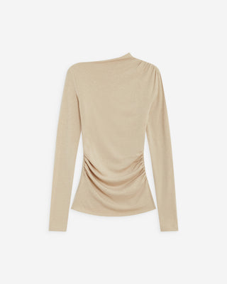 Top drapé asymétrique manches longues sable Aurygny