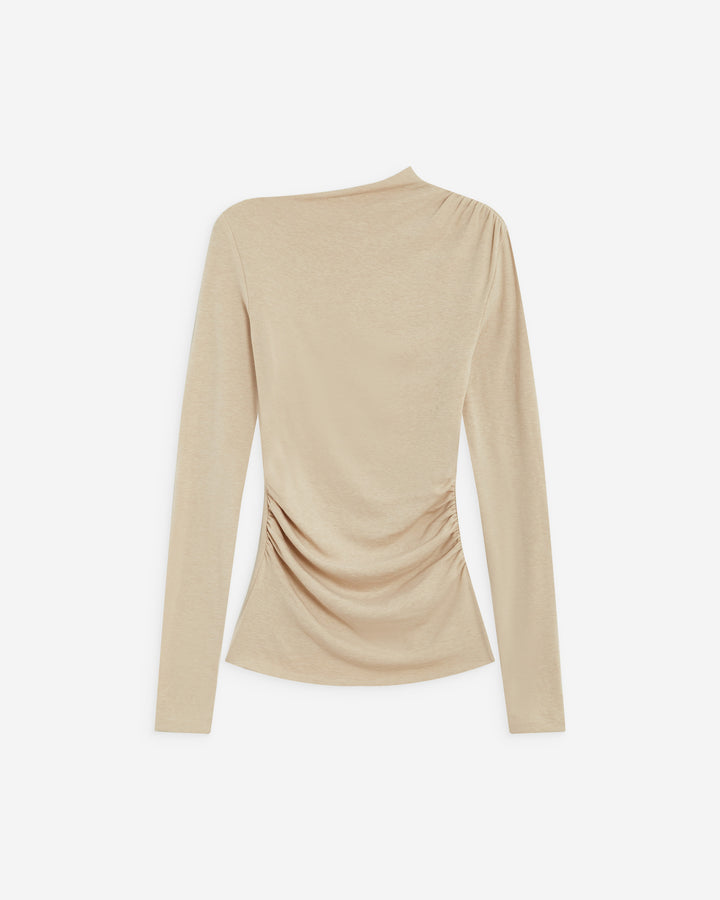 Long-sleeve asymmetric draped top sable Aurygny