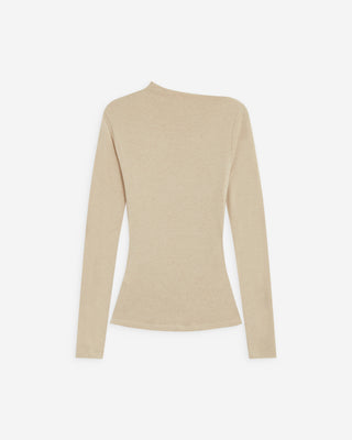 Top drapé asymétrique manches longues sable Aurygny