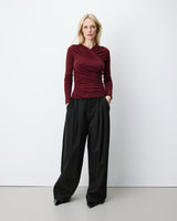 Top froncé col V croisé manches longues cherry Azul