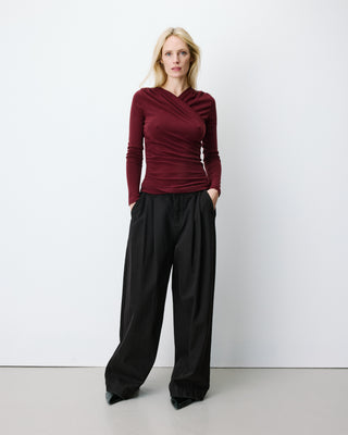 Top froncé col V croisé manches longues cherry Azul