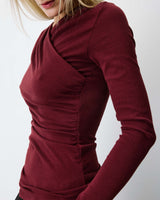 Top froncé col V croisé manches longues cherry Azul
