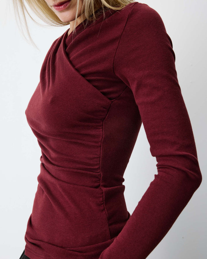 Top froncé col V croisé manches longues cherry Azul