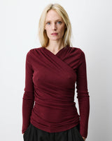 Top froncé col V croisé manches longues cherry Azul