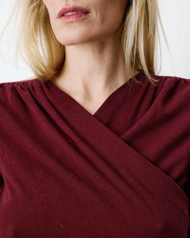 Top froncé col V croisé manches longues cherry Azul
