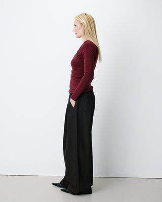 Top froncé col V croisé manches longues cherry Azul