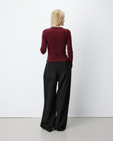 Top froncé col V croisé manches longues cherry Azul