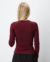 Top froncé col V croisé manches longues cherry Azul
