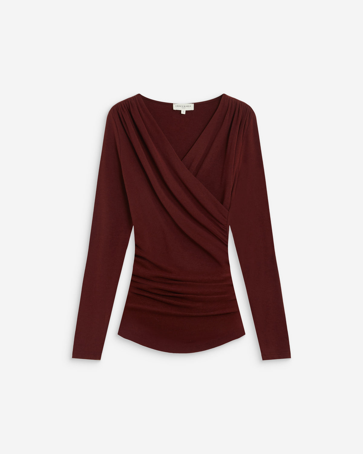 Top froncé col V croisé manches longues cherry Azul