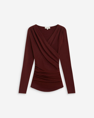 Top froncé col V croisé manches longues cherry Azul