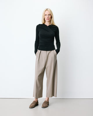 Top froncé col V croisé manches longues noir Azul
