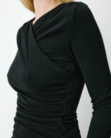 Ruched V-neck wrap top noir Azul