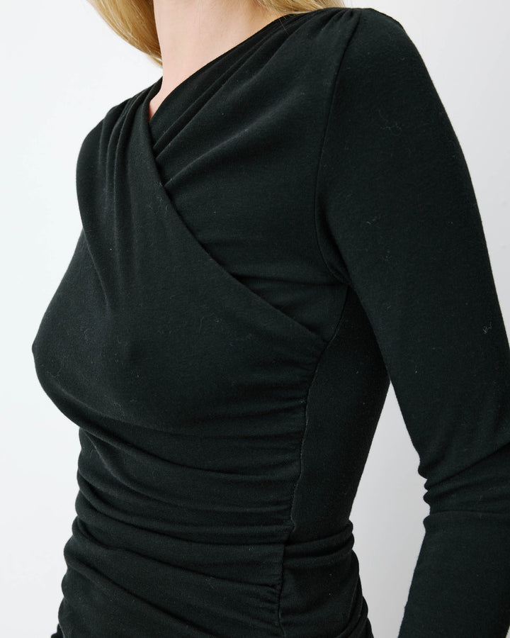Ruched V-neck wrap top noir Azul