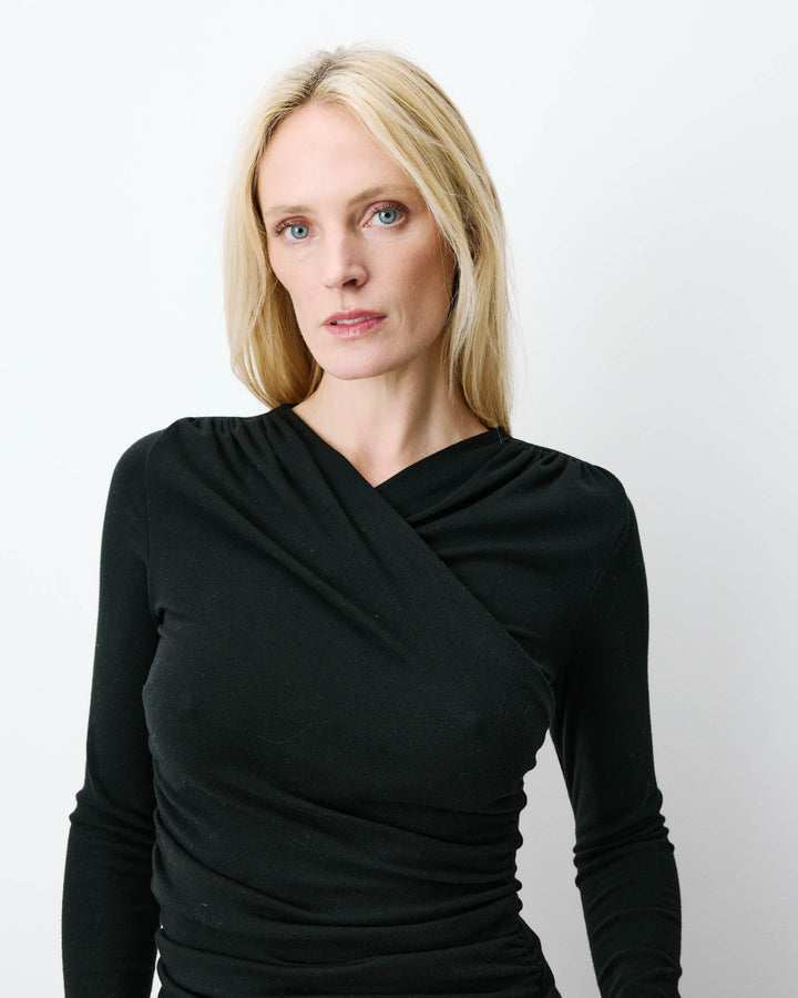 Ruched V-neck wrap top noir Azul