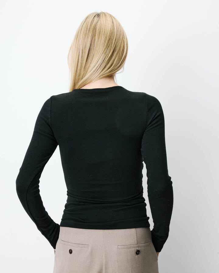 Ruched V-neck wrap top noir Azul