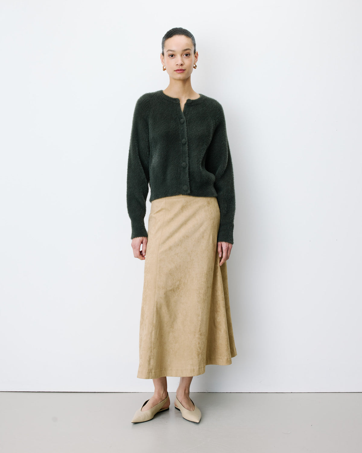 Buttoned crew-neck cardigan kaki Aleron