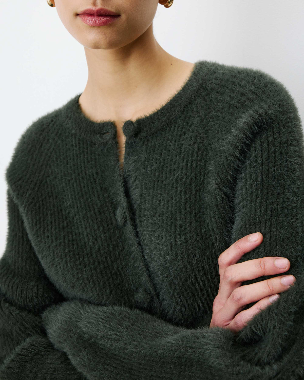 Buttoned crew-neck cardigan kaki Aleron