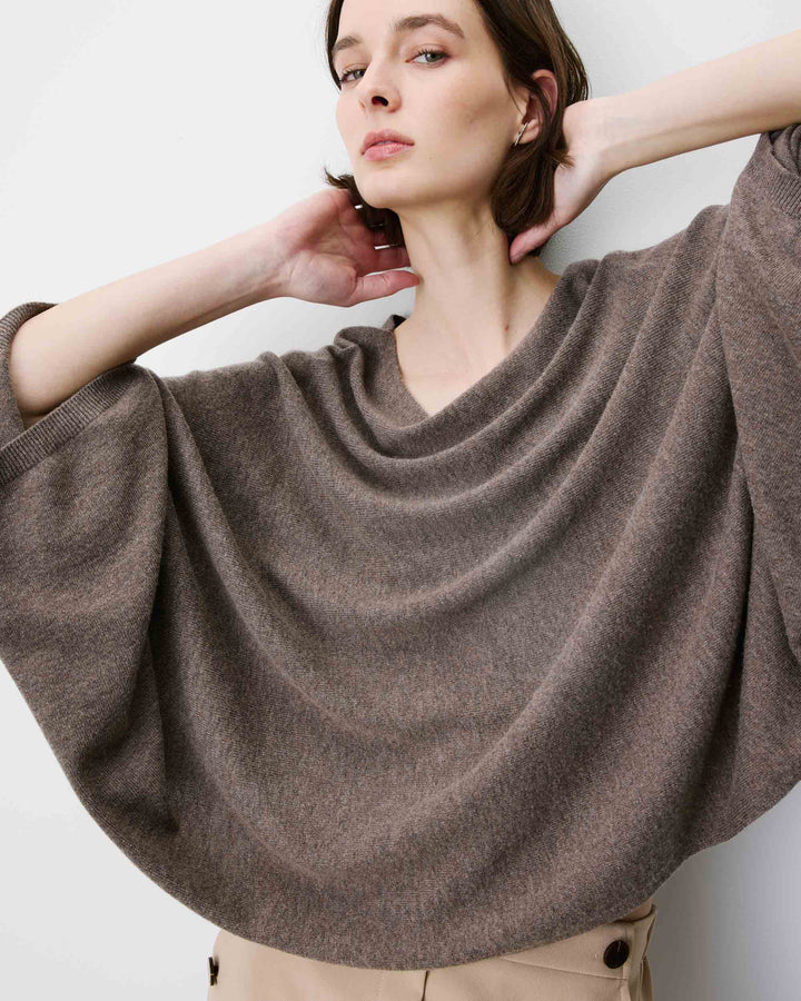Boat-neck poncho sweater taupe Adela
