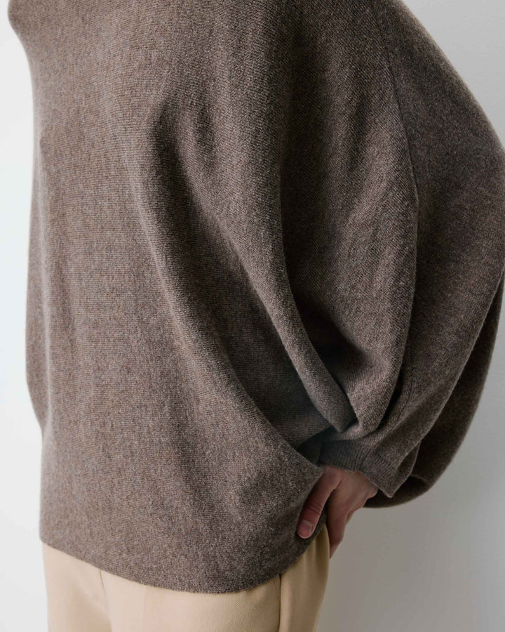 Boat-neck poncho sweater taupe Adela