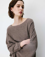 Boat-neck poncho sweater taupe Adela