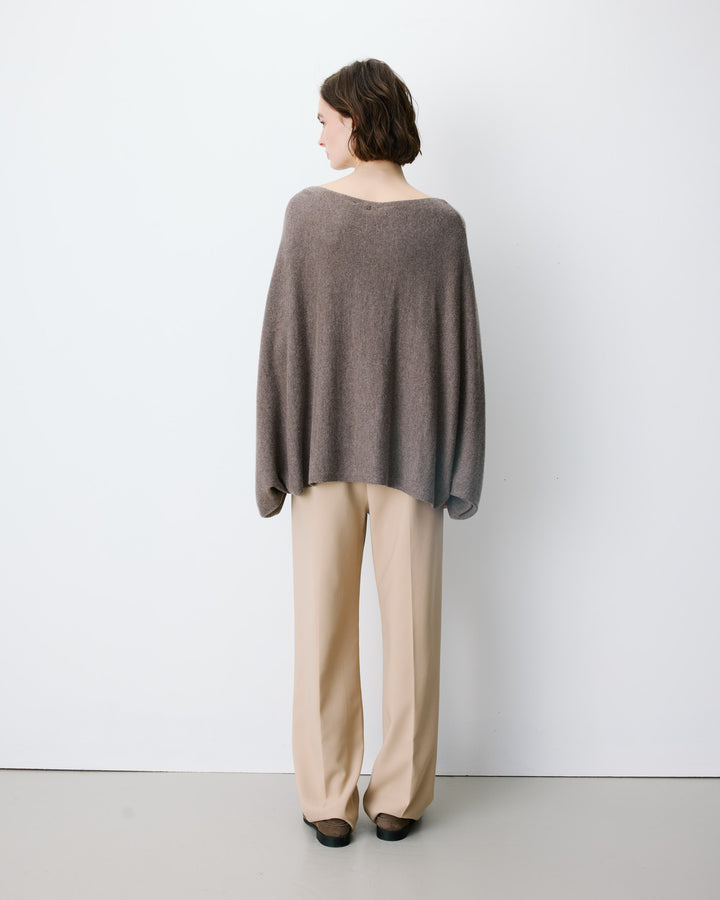 Boat-neck poncho sweater taupe Adela