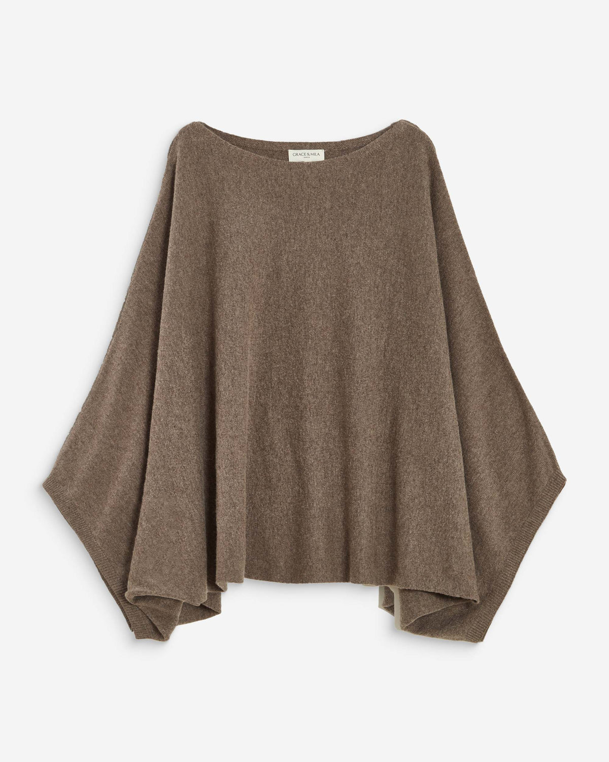 Boat-neck poncho sweater taupe Adela