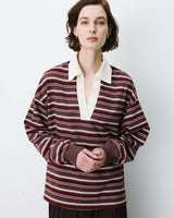 Polo rayé oversize col ouvert chocolat Aron