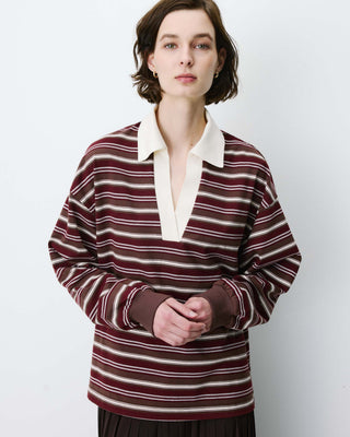 Polo rayé oversize col ouvert chocolat Aron