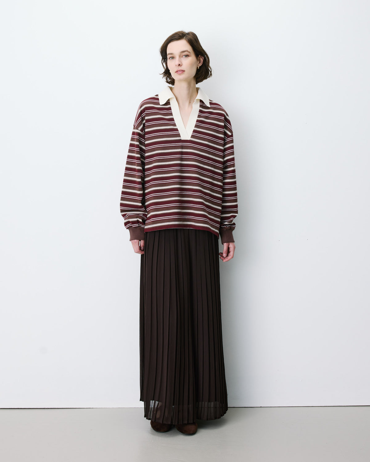 Polo rayé oversize col ouvert chocolat Aron