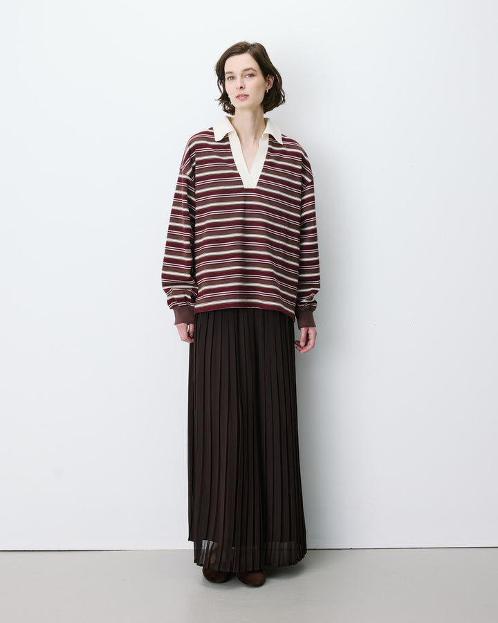 Polo rayé oversize col ouvert chocolat Aron