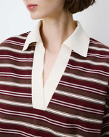 Polo rayé oversize col ouvert chocolat Aron