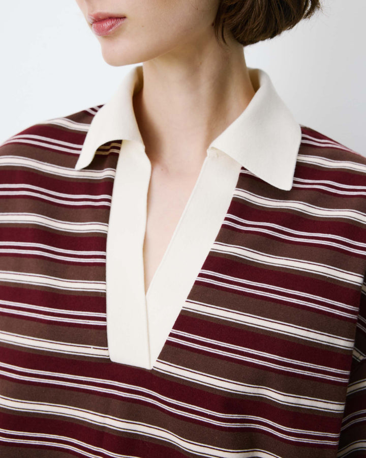 Polo rayé oversize col ouvert chocolat Aron