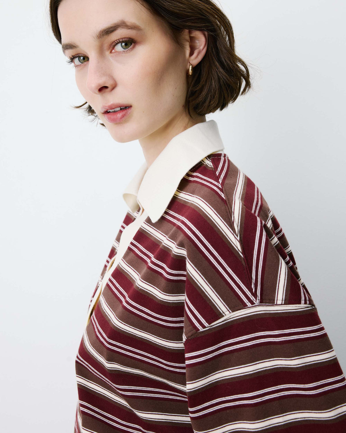 Polo rayé oversize col ouvert chocolat Aron