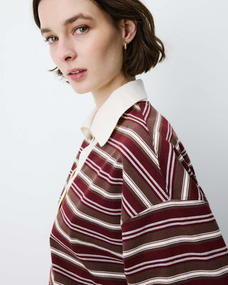 Polo rayé oversize col ouvert chocolat Aron