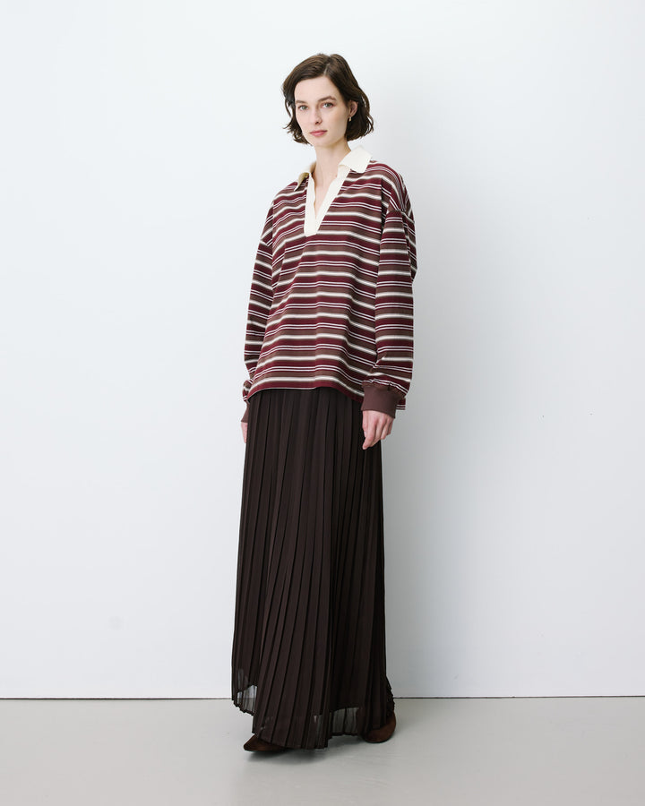 Polo rayé oversize col ouvert chocolat Aron