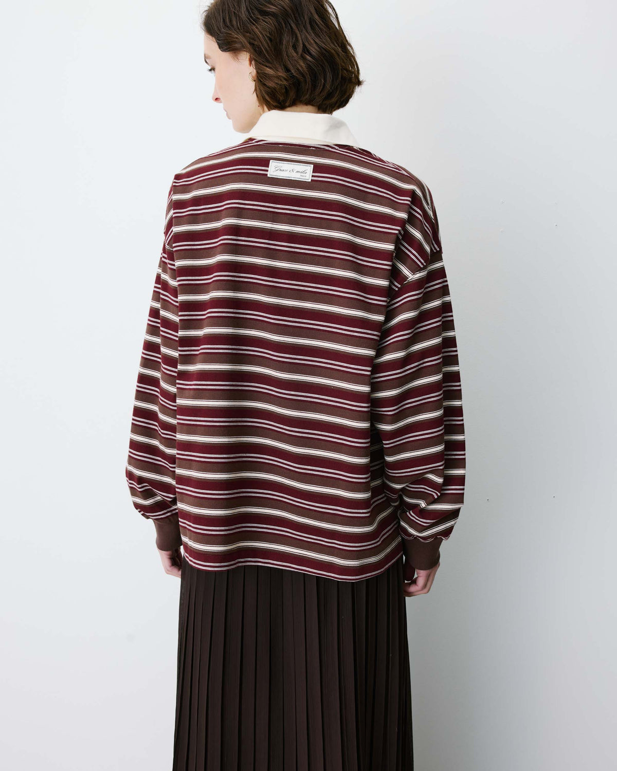 Polo rayé oversize col ouvert chocolat Aron